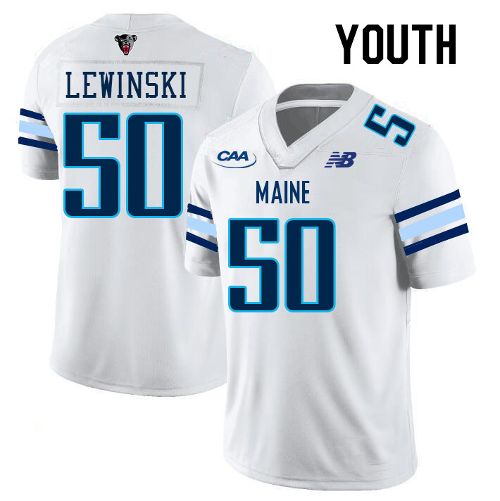 Youth #50 Michael Lewinski Maine Black Bears College Football Jerseys Stitched Sale-White